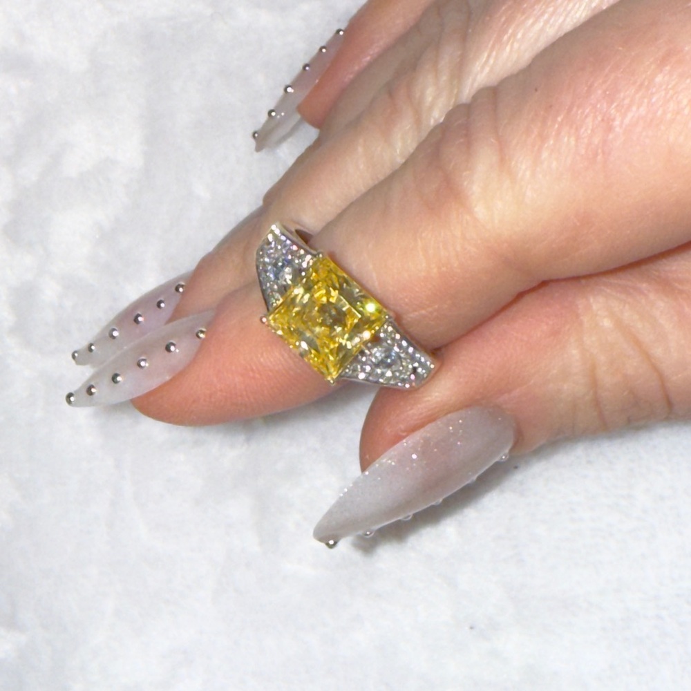 Sterling Silver Princess Cut Yellow Gemstone CZ Halo Ring Size 8 1/2